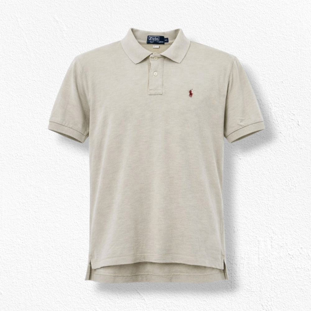 Y2K Polo Ralph Lauren Beige Short Sleeve Cotton Rider Logo Polo Shirt Size XL